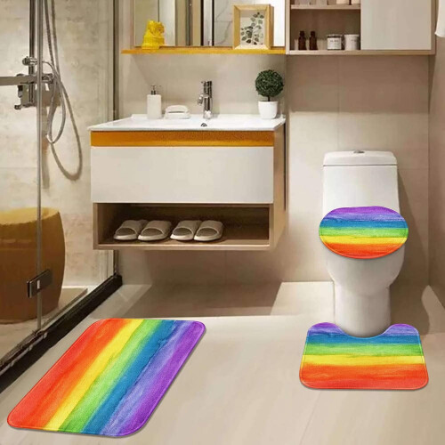 Růžová geometrická koupelnová sada 4 ks Šedá Černá Bílá 2