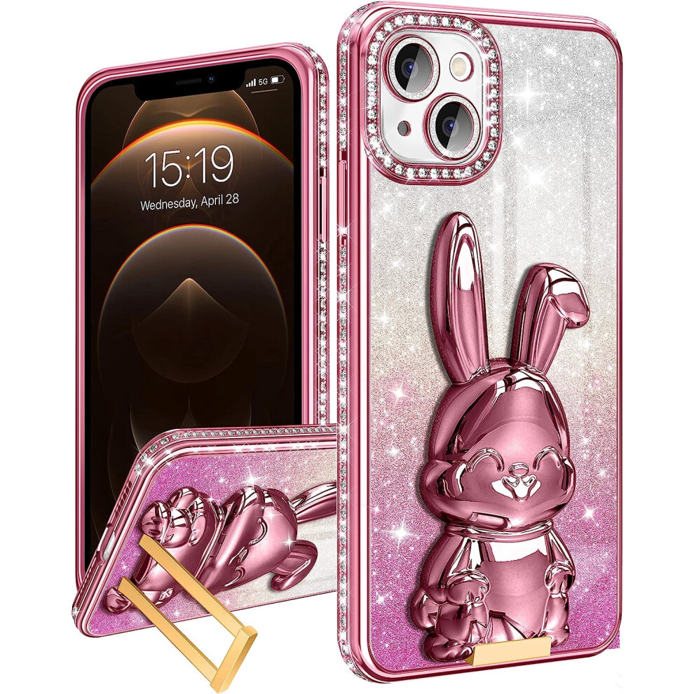 Rabbit Phone Case For Iphone 13, Glitter Rhinestone Pink 301029240690