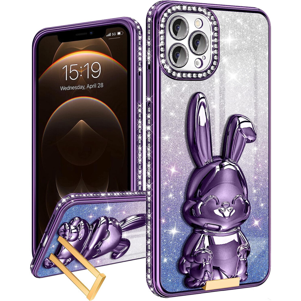 Iphone 14 Pro Glitter Case Rabbit Design 1 Piece Purple 301029240478