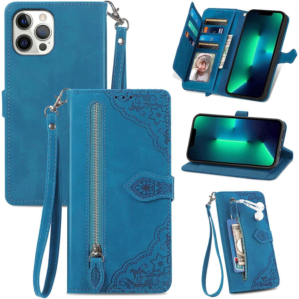 Pu Leather Wallet Case For Iphone 12/12 Pro Blue 301029247545