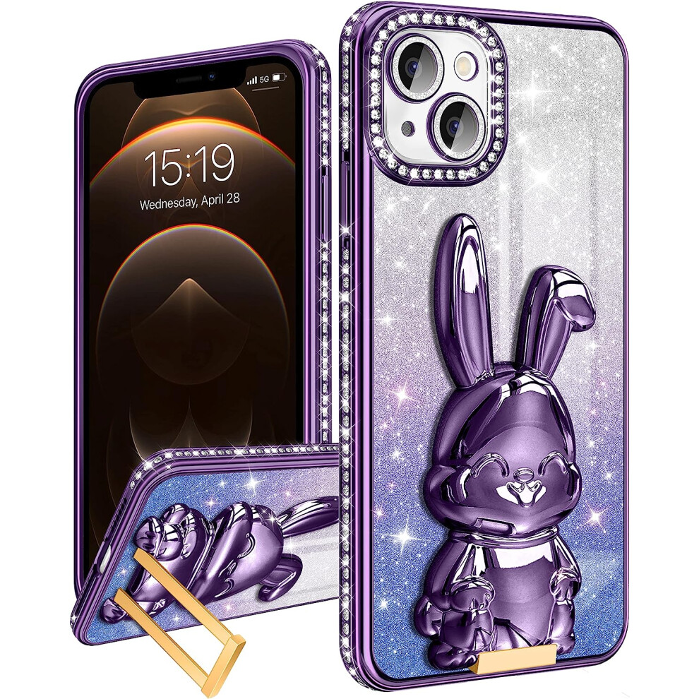 Phone 13 Case For Women Kawaii Rabbit Glitter Purple 301029240508
