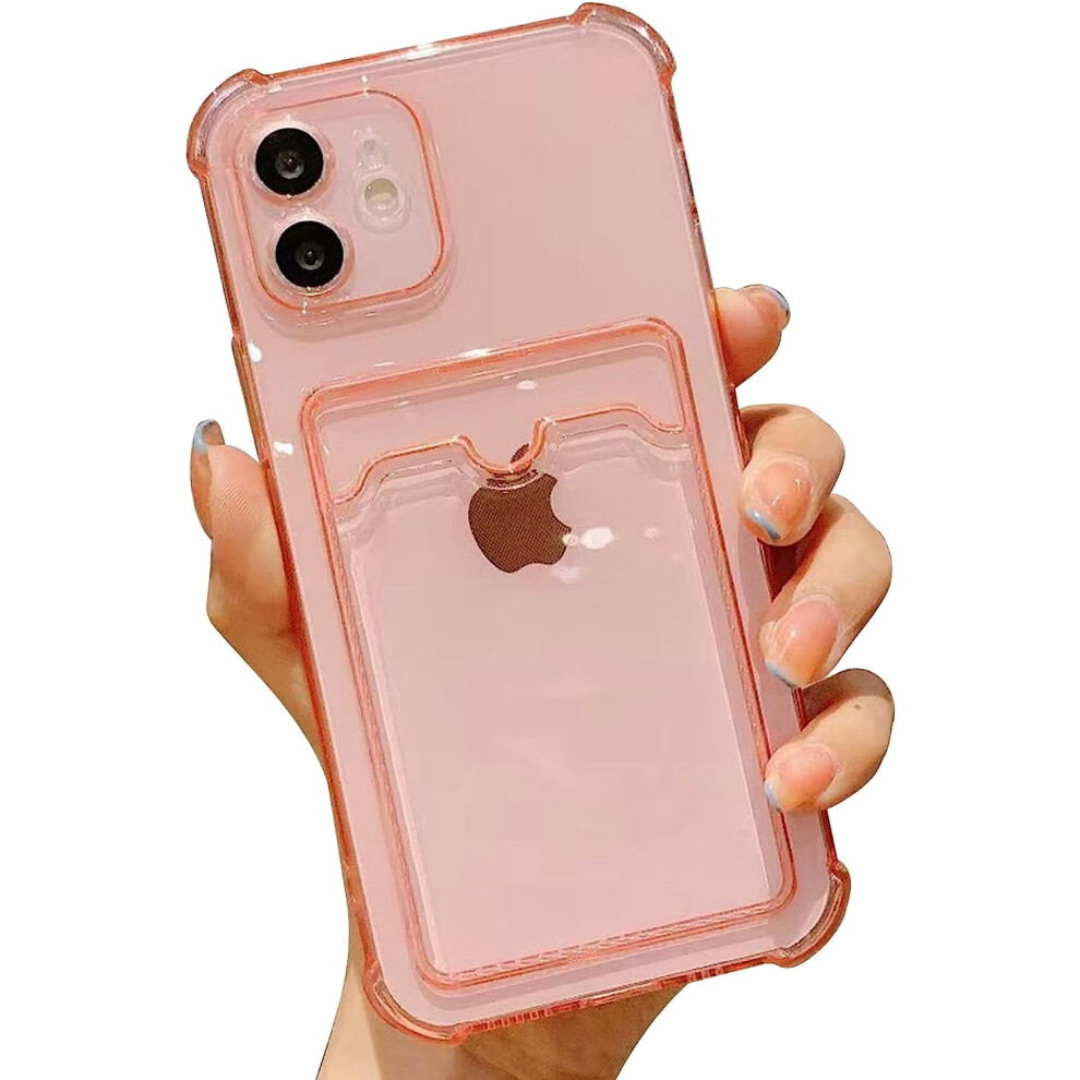 Clear Iphone 12 Tpu Case With Card Holder Pink 901175603181