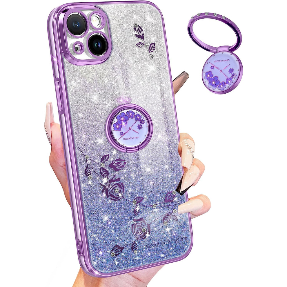 Iphone 14 Glitter Case With Ring Stand Floral 6.1 Purple 301029240607