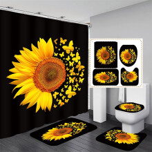 Set tenda doccia con farfalle e girasoli e tappeto antiscivolo,