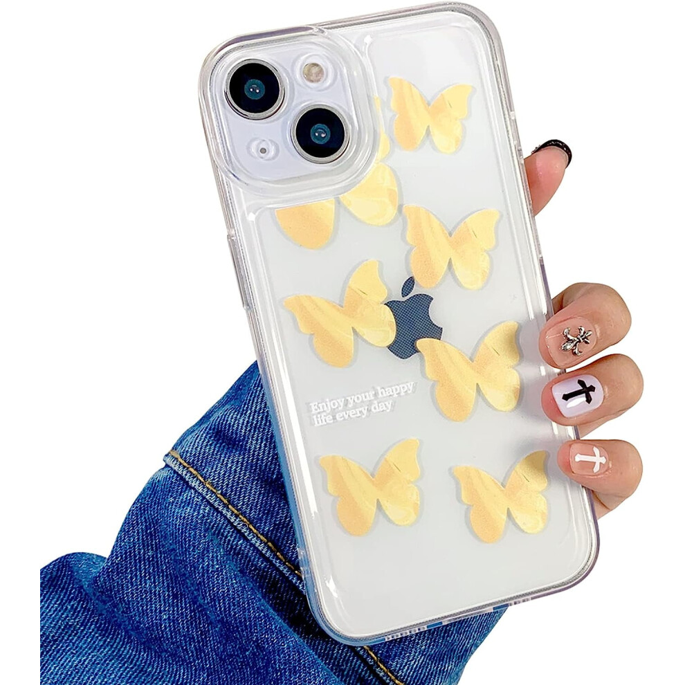 Iphone 14 Case Clear Butterfly Design Tpu Shockproof Yellow 301029248085