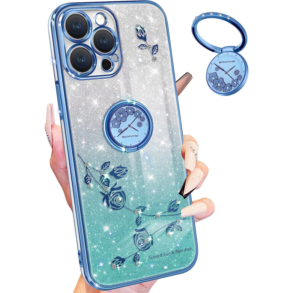 Iphone 13 Pro Max Glitter Case With Floral Design And Ring 9558830606226