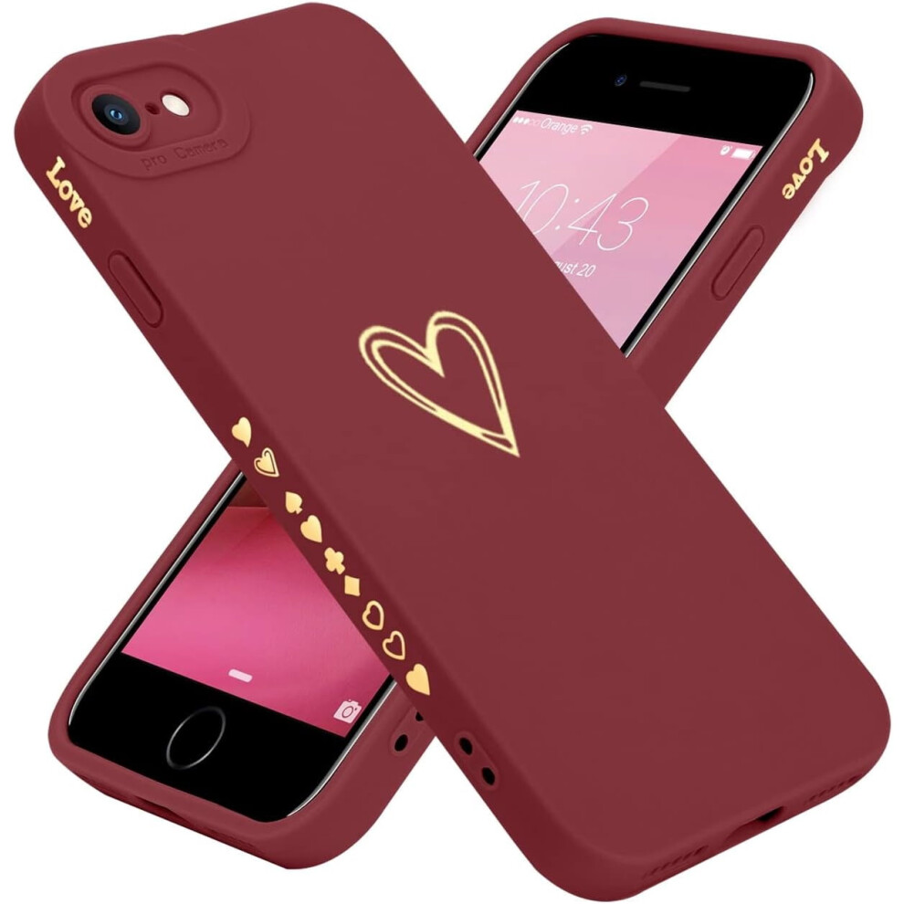 Iphone Se 2022/2020/7/8 Burgundy Heart Silicone Case Red 301029232794