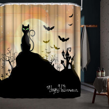 Perdea de duș Halloween pisici negre portocaliu galben 72x72