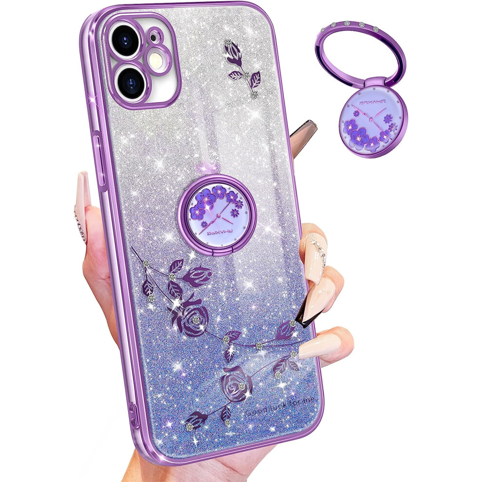 Iphone 12 Glitter Case With Ring Holder And Floral Design 301029240546