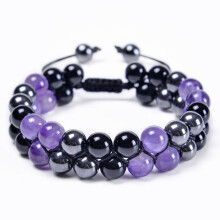 Doppellagiges Armband aus blauem Tigerauge und schwarzem Achat, 8 mm