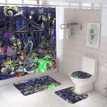 Ensemble de 4 rideaux de douche Halloween Nightmare Before Christmas Zombie Bride Jack, décoration de salle de bain enfant, 183 x 183 cm,