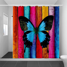 Rideau de douche multicolore à motifs papillons et fleurs pour baignoire - Décoration de salle de bain en tissu style bohème rustique avec