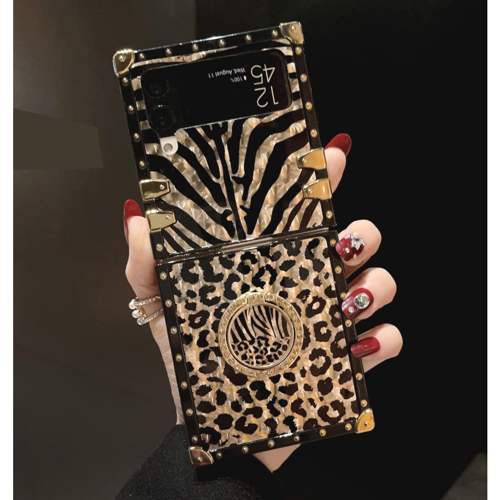 Galaxy Z Flip 3 Trunk Case Glitter Leopard Pattern 1Pc Gold 301029235009