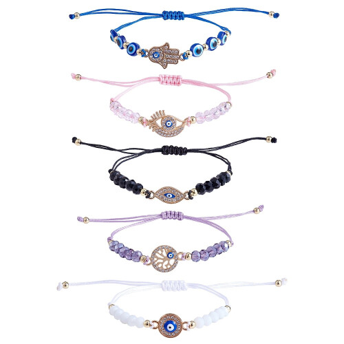 Strass-Armbänder mit bösem Blick, 5-teilig