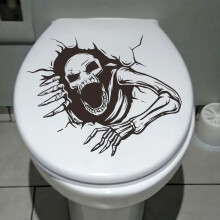Autocollants muraux 3D tĂŞte de mort pour couvercle de toilette d'Halloween