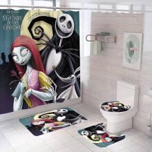 Ensemble de 4 rideaux de douche « L'Étrange Noël de Monsieur Jack » avec 12 crochets, imperméables, 180 x 180 cm, compatibles avec les salles