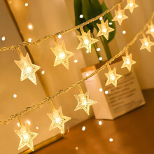 Cordão de luzes em formato de estrela, branco quente, 20 LEDs, 3 metros (10 pés), alimentado por bateria.