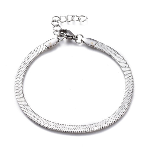 Pulseira unissex em aço inoxidável com padrão espinha de peixe (7 polegadas, 4,3 mm).