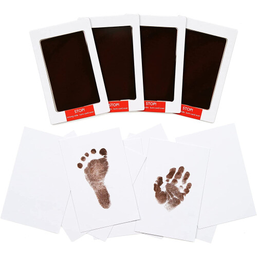 Kit para impressão de mãos e pés de bebê, sem tinta, marrom, conjunto de 4