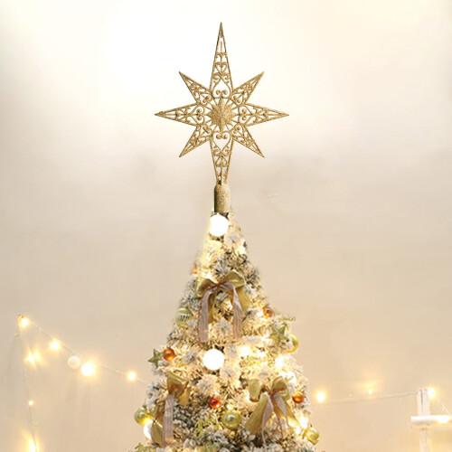 Décoration de sapin étoile dorée 4D à paillettes