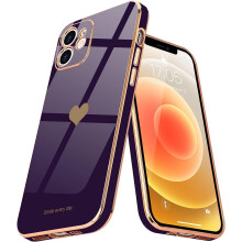 Love-Heart Bling iPhone12 Cover Mørkelilla Blødt Stødsikkert