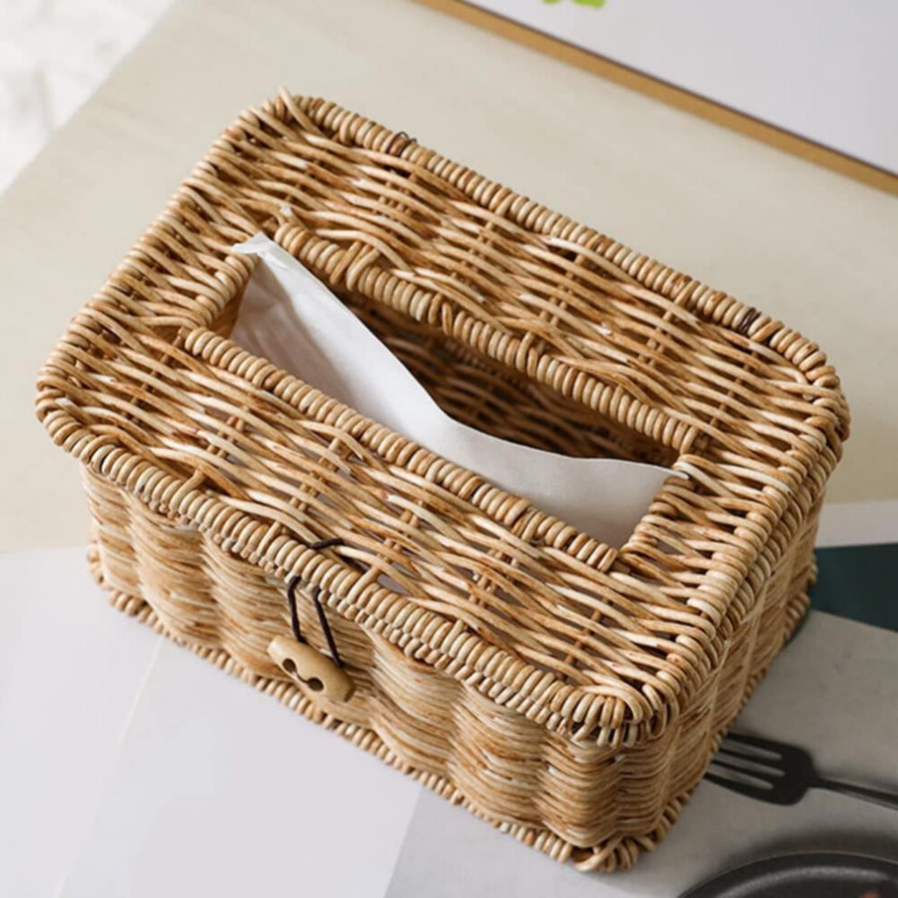Rectangular woven tissue box cover rustic 1 piece