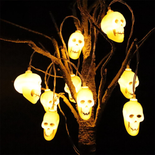 Luzes de cordão com caveiras de Halloween da Capino, para uso interno e externo.