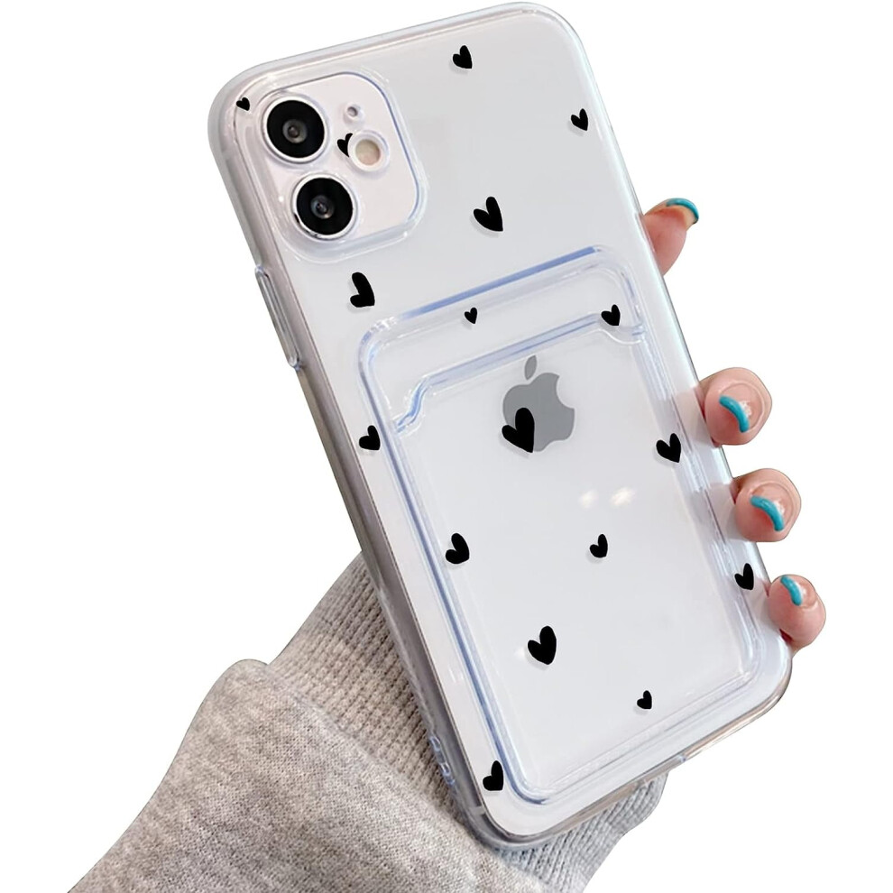 Iphone 12 Clear Wallet Case With Heart Design Black 301029232442