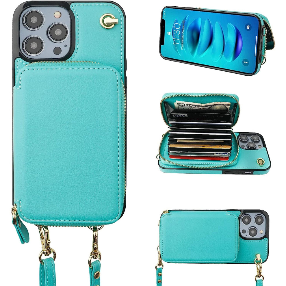 Iphone 14 Pro Max Wallet Case Mint Leather With Rfid Green 301029253614