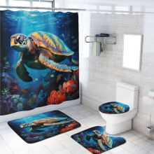 Tacar Cuirtíní Cithfholcadáin Aigéin Teal Turtle 4 phíosa 72x72 orlach