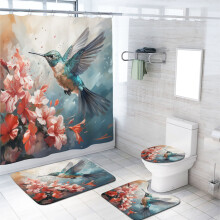 Tacar Cuirtíní Cithfholcadáin Hummingbird le Rug Neamhshleamhain 4PC