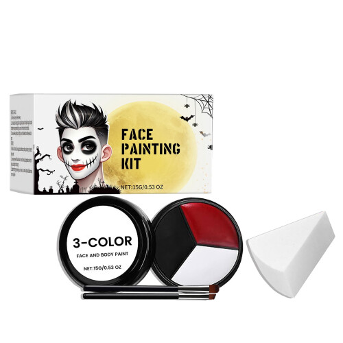 Face Paint Kit Black White Red 5ml with Sponge and Brush
