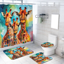 Tacar Cuirtíní Cithfholcadáin agus Rug Teaghlaigh Giraffe - 4 phíosa
