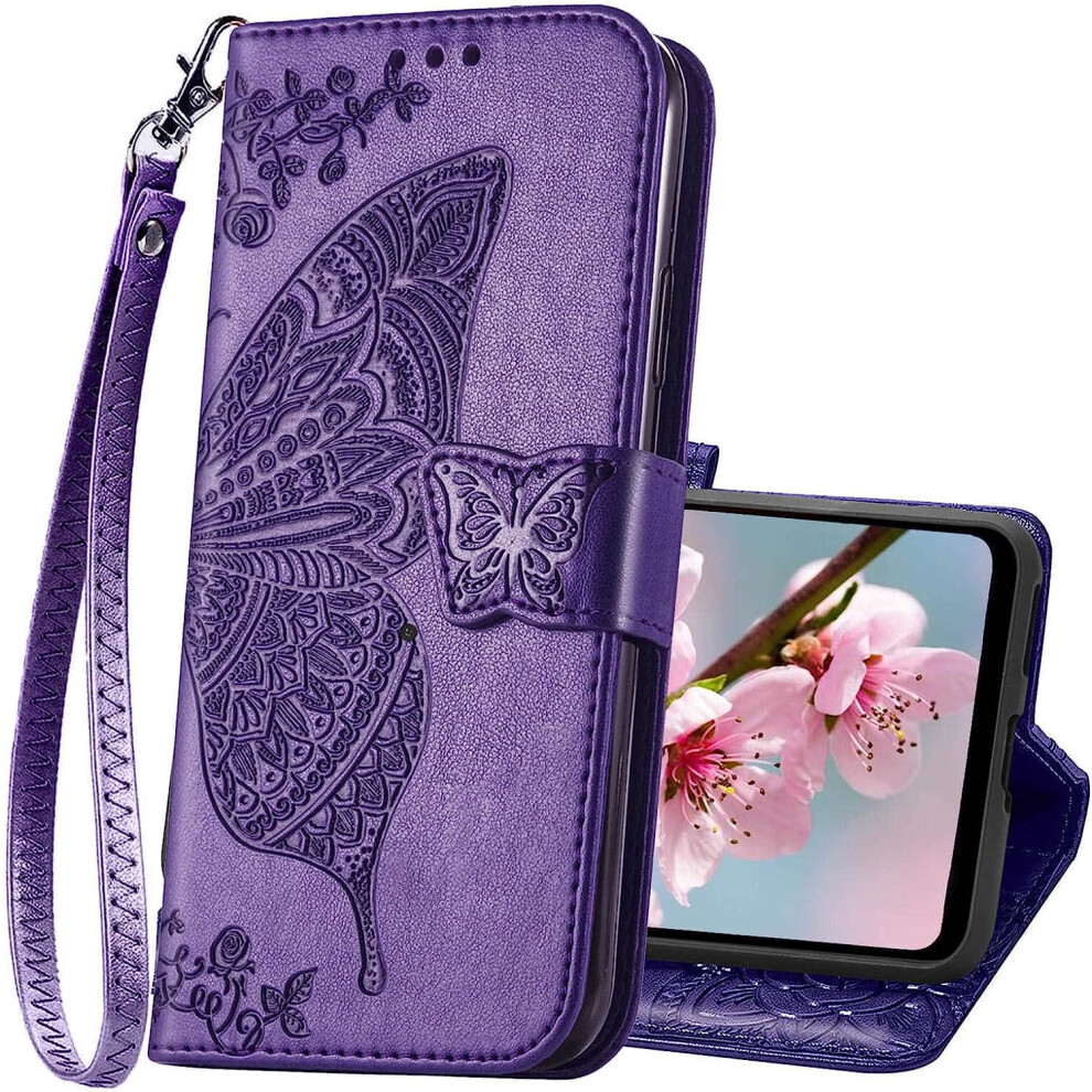 Moto G Stylus 5G 2022 Wallet Case Butterfly Embossed Purple 301029253706