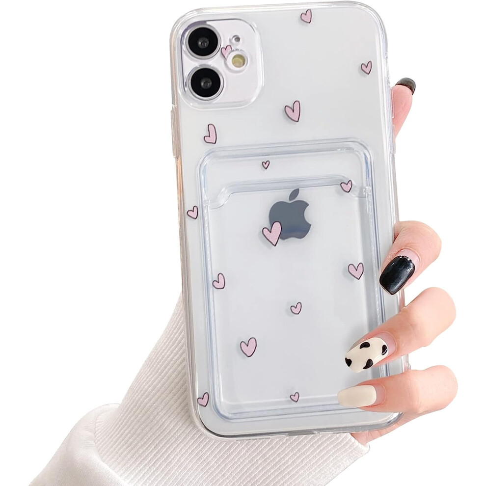 Iphone 12 Clear Wallet Case With Heart Pattern Pink 301029232510