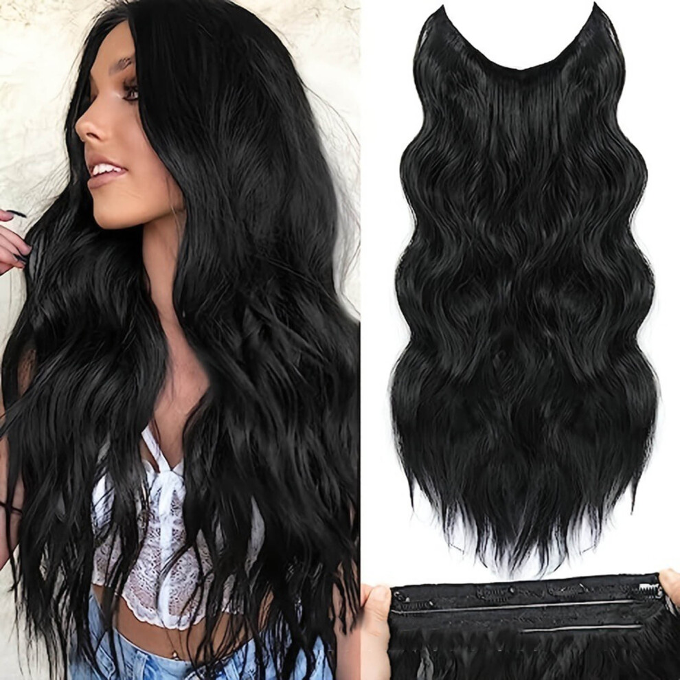 ZENMELE black synthetic wig extensions 20 inch long wavy