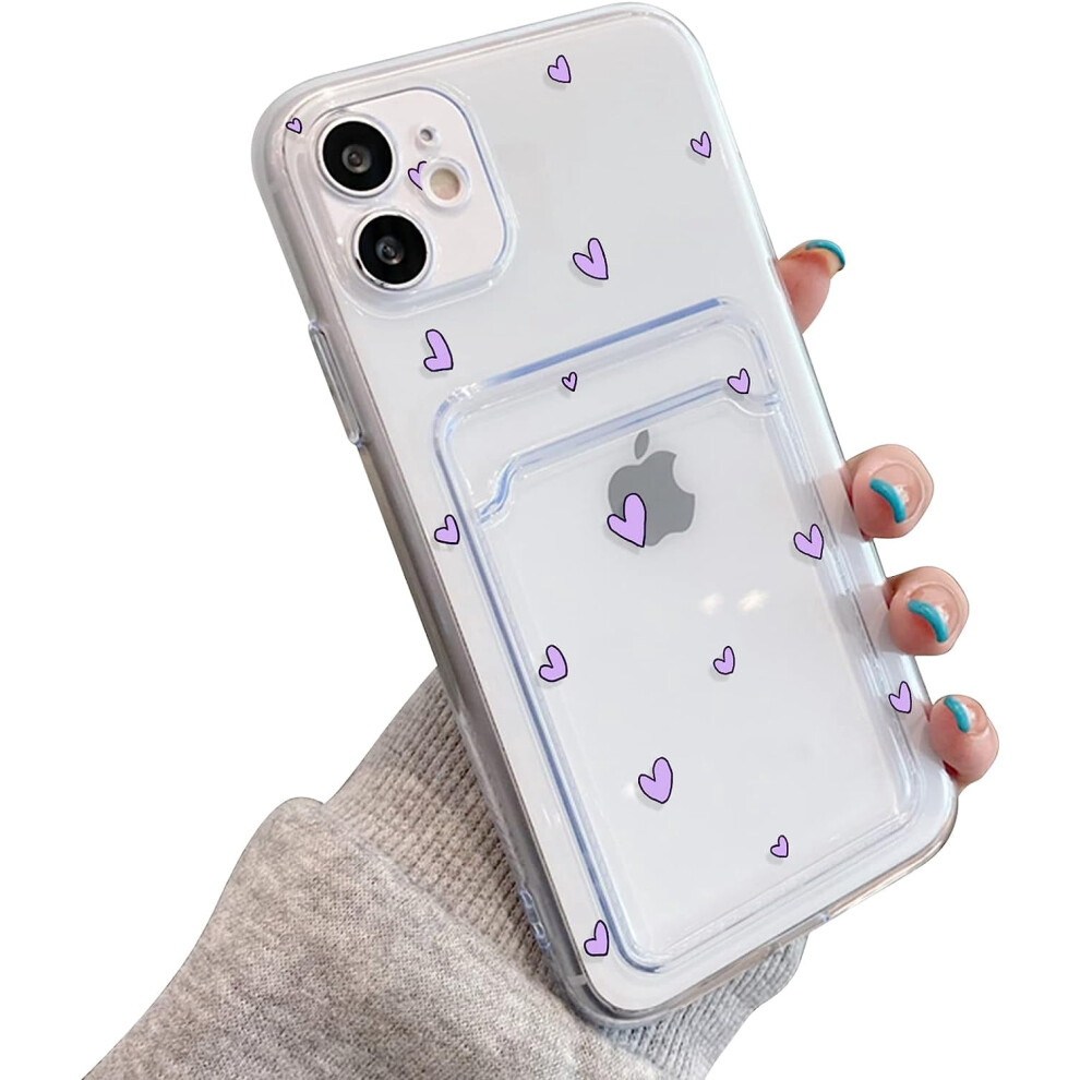 Iphone 12 Clear Wallet Case With Heart Design Purple 301029232459