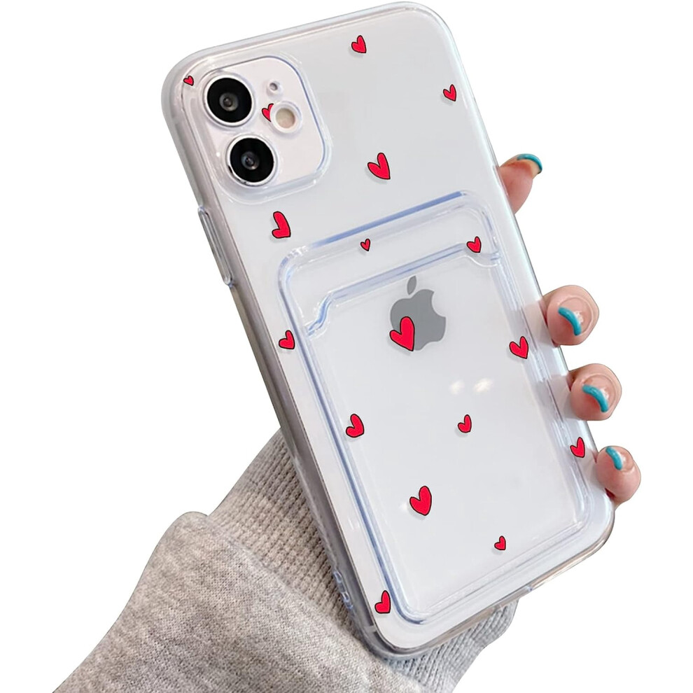 Iphone 12 Clear Wallet Case With Heart Pattern, Soft Tpu, 301029232497