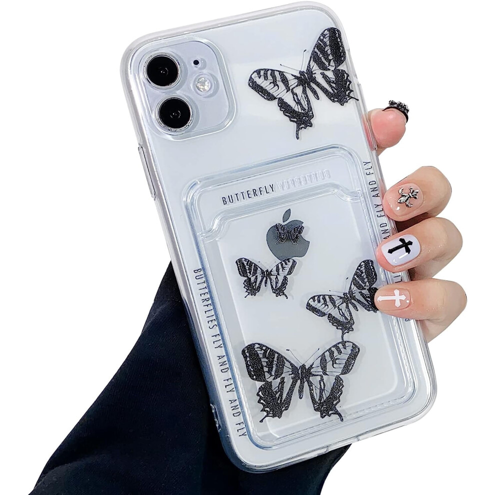 Iphone 12 Clear Wallet Case With Card Holder Butterfly 301029232527