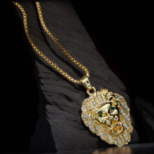 Women's Lion Pendant Necklace Gold Plated Zircon