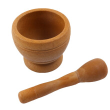 PP plastic garlic press bowl and pestle set wood color
