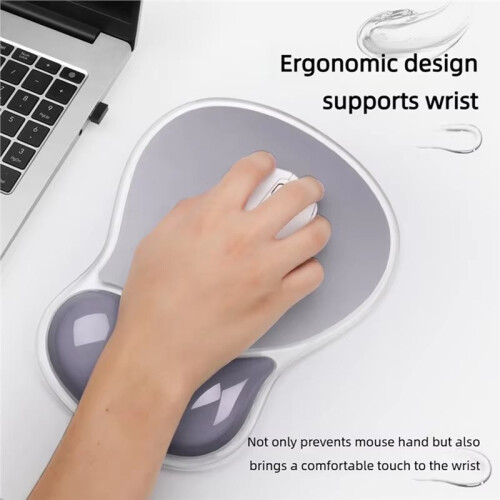 Mousepad Antiderrapante com Apoio para o Pulso, Ergonômico e Transparente, em Silicone.