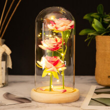Veilleuse LED pour la Saint-Valentin avec 3 abat-jour en verre rose