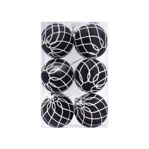 Halloween Ball Ornaments Black Hand-Painted 6 pcs