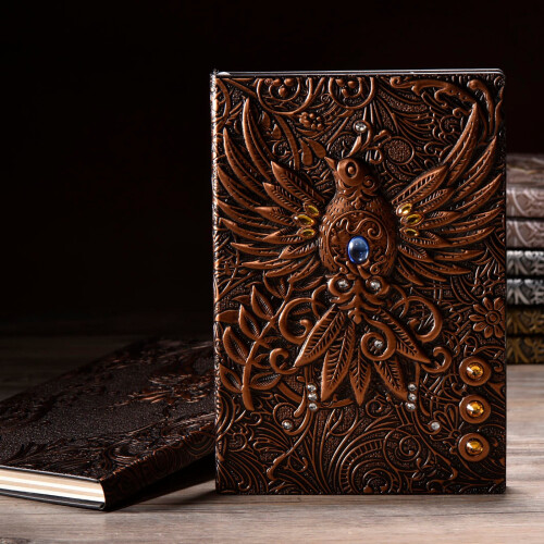 Leather Writing Journal A5 Embossed Phoenix 100 Lined Pages 2