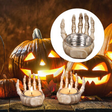 Yakbaofuo Halloween csontváz kézi gyertyatartó, kompatibilis a teamécsesekkel, esküvői partiasztalra, asztali dekorációhoz