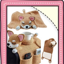 Dog Shaped Woolen Pocket Cup Holder Storage Bag Dachshund Corgi Knitted Home Sofa Bedroom Items Storage Organizer Gift A