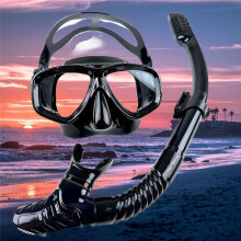 Dubbele Lens Snorkelmasker met Ademslang, Volwassen 18+ Jaar Siliconen Rok Duikbril Set Zwart