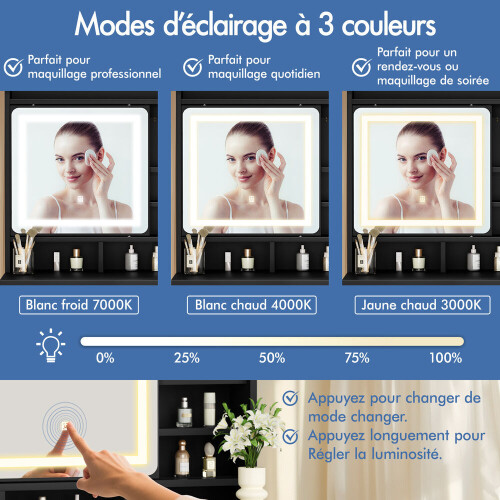 ALFORDSON Coiffeuse Maquillage Miroir Vanité Éclairage LED Chambre à Coucher 2