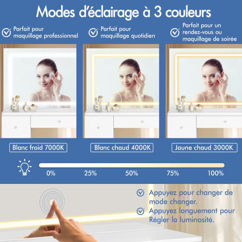 ALFORDSON Coiffeuse Maquillage Miroir Vanité Éclairage LED Chambre à Coucher 2